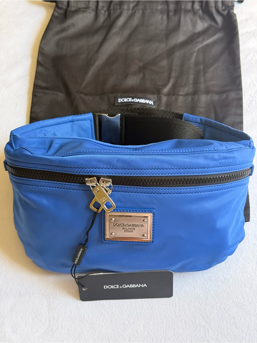 Dolce & Gabbana Blue Logo Plaque Nylon Waist Fanny Pack Men's Bag NWT ITALY